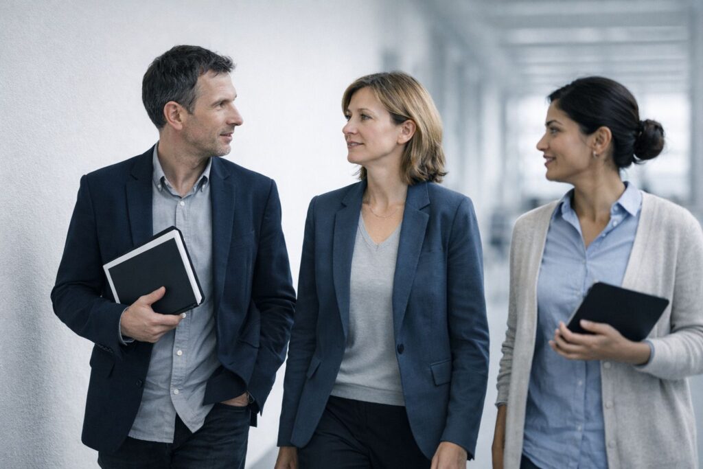 A group of teachers in a hallway
